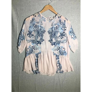 Womens Free People Blouse Sheer Pink Blue Flowy Casual Intimately